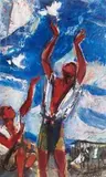Wypuszczenie gołębi by Zygmunt Menkes, olej, płyta, sold Aug 2018