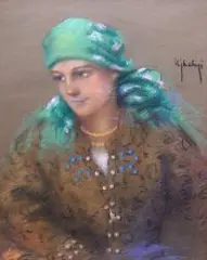 Józef Ujheli, Dziewczyna w stroju łemkowskim, pastel, papier