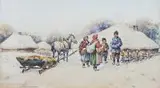 Adam Setkowicz, Scena rodzajowa zimą, akwarela, papier