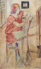 Szymon Müller, Dziewczyna na krześle, 1925 r., 1925, akwarela, papier