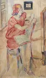 Szymon Müller, Dziewczyna na krześle, 1925 r., 1925, akwarela, papier