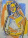 Félicia Pacanowska, Portret kubistyczny, 1952 r., 1952, gwasz, pastel papier