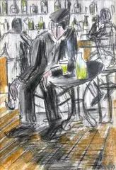Zygmunt Menkes, W kawiarni, pastel, papier
