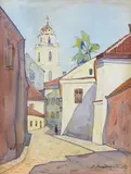 Adam Międzybłocki, Zaułek w Wilnie, akwarela, papier
