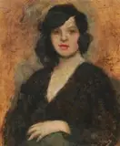 Portret kobiety w czarnej sukni by Alfons Karpiński, olej, tektura, sold Jul 2018