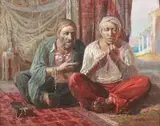 Sprzedawcy biżuterii by Feliks Michał Wygrzywalski, olej, płótno, sold Jul 2018