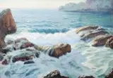 Skały na Capri by Feliks Kazimierz Wygrzywalski, olej, sklejka, sold Jun 2018
