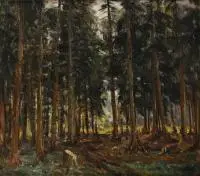 Rudolf Petuel, Pejzaż leśny, olej, płótno