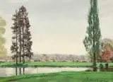 Basile Poustochkine, Staw wiosną, olej, tektura, 20