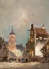 Ulica by S. Noakowski, olej, deska, sold Jun 2018