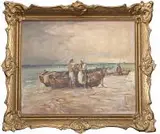 Rybacy by Marian Mokwa, olej, płótno, sold Jun 2018