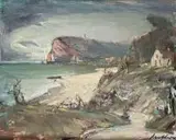 Na brzegu by Marian Mokwa, olej, płótno, sold Jun 2018
