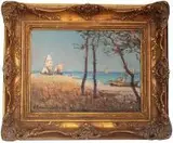 Nad brzegiem by Henryk Baranowski, olej, płyta, sold Jun 2018