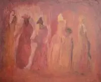 Grupa w brązach by Jadwiga Lesiecka, olej, płótno, sold Jun 2018