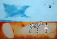 Pogoda w paski - Międzyczasy, 2018 by Małgorzata Rukszan, 2018, akryl, szpachla, werniks satynowy, płótno, sold Jun 2018