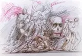 Ostatni pochód by Franciszek Starowieyski, kredka, papier, sold Jun 2018
