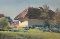 Eugeniusz Wrzeszcz, Pejzaż z chatą, olej, płótno