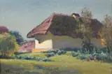 Eugeniusz Wrzeszcz, Pejzaż z chatą, olej, płótno