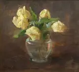 Róże w wazonie by Feliks Michał Wygrzywalski, olej, sklejka, sold May 2018