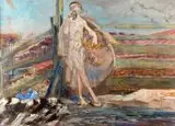 Jacek Malczewski, Święta Agnieszka wypuszcza skowronka z mieszka, olej, tektura malarska