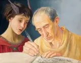 Pisarz i jego natchnienie, 1928 by Wlastimil Hofman, 1928, olej, płótno, 41, sold May 2018
