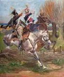 Stefan Wyrwicz, Szwoleżer polski w starciu z huzarem pruskim, olej, płótno