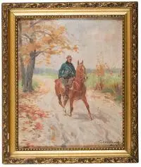 Czesław Wasilewski, Ułan na koniu, 1927 r., 1927, olej, płótno naklejone na tekturę