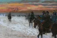 Jerzy Kossak, Odwrót Napoleona spod Moskwy, olej, tektura