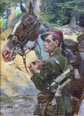 Wojciech Kossak, Trębacz, 1924 r., 1924, olej, sklejka, 29