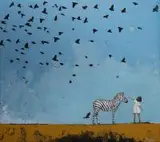 Małgorzata Rukszan, Pogoda w paski - Fly, 2018, 2018, akryl, płótno