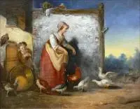Constant David Artz, Karmiąca kaczki, olej, deska, 20