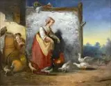 Constant David Artz, Karmiąca kaczki, olej, deska, 20