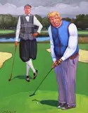 Donald i Władimir, 2018 r. by Jacek Pałucha, 2018, olej, płótno, sold Apr 2018