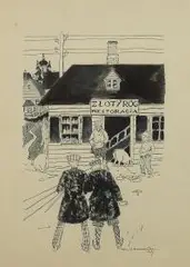 Konstanty Mackiewicz, Lwowskie batiary przy Złotym Rogu, 1928 r., 1928, piórko, tusz, papier