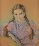 Zofia Lipińska, Dziewczynka z warkoczami, 1943 r., 1943, pastel, papier