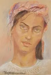 Portret dziewczyny by Mateusz Ludwik Hajdukiewicz, pastel, karton, sold Mar 2018