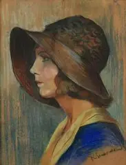 Romuald Smorczewski, Portret kobiety w kapeluszu, pastel, tektura, 44