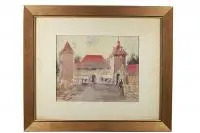 Julian Fałat, Przed zamkiem, 1920 r., 1920, akwarela, papier