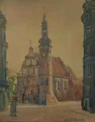 Jerzy Rupniewski, Kościół Klarysek w Bydgoszczy, akwarela, papier