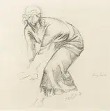 Pochylona kobieta, Z La porte Lourde, Paris 1929 by Eugeniusz Zak, miękki werniks, papier, 11, sold Mar 2018