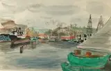 Łodzie w porcie Cherbourg by Henryk Hayden, akwarela, papier, sold Mar 2018
