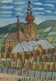 Drewniany kościółek by Nikifor Krynicki, akwarela, papier, sold Mar 2018