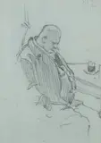 Stanisław Sawiczewski, Mężczyzna śpiący za stołem w kawiarni, ołówek, papier