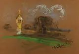 Wiktor Zin, Kapliczka prz drodze, węgiel, pastel, papier