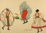 Stroje polskie, plansza 14 - Góralka tatrzańska by Zofia Stryjeńska, szablon ręcznie kolorowany gwaszem, papier, 39, sold Mar 2018