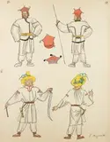 Stroje Polskie, plansza 32 by Zofia Stryjeńska, szablon ręcznie kolorowany gwaszem, papier, 39, sold Mar 2018