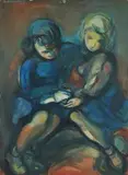 Zofia Łukańska-Hertz, Dwie dziewczynki, 1946 r., 1946, akwarela, papier, 63