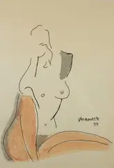 Joanna Sarapata, Akt siedzący, 1997 r., 1997, tusz, akwarela, 28