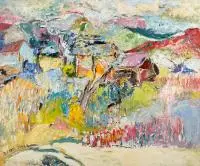 Judyta Sobel, Pejzaż z czerwoną górą, 1960 r., 1960, olej, płótno, 75