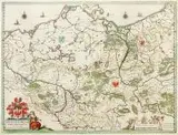 Willem Janszoon Blaeu, Brandenburgum Marchionatus, cum Ducatibus Pomeraniae..., Mapa Pomorza Zachodniego i Meklemburgii pochodząca z dzieła „Le Theatre du Monde ou Nouvel Atlas", Amsterdam 1635-1655 miedzioryt kolorowany, wym. 39